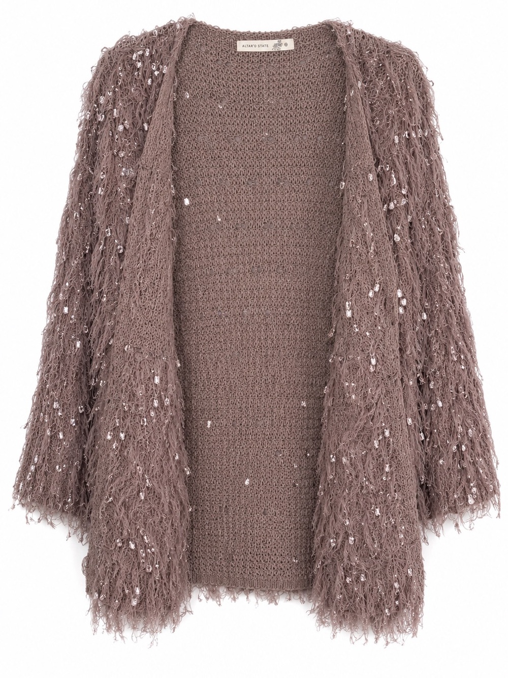NWT Altar’d State Western Shaggy Fringe Sparkle Open Cardigan Size XS Boho Cozy